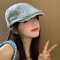 レトロなポストモダンアーティストの黒の前向き帽子、画家のベレー帽、クールな女性のダンスハット、ひさし付き帽子、手刺繍