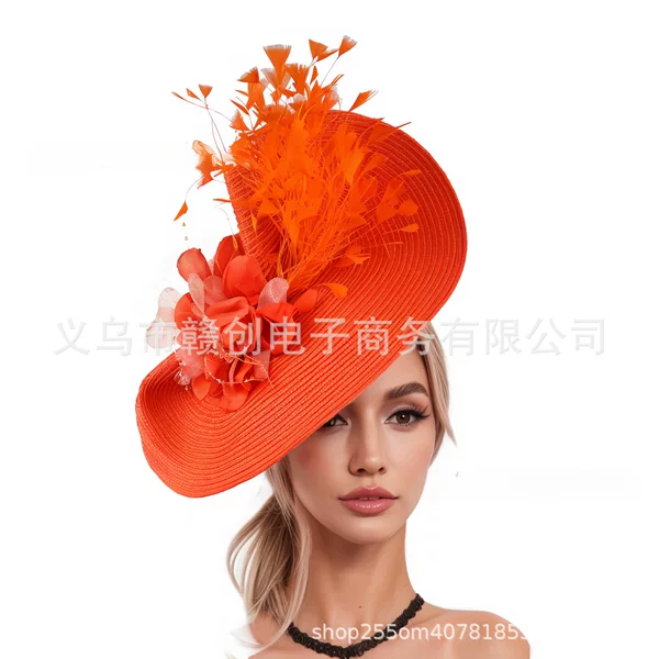 Cross-Border Creative European and American Style Faux Straw Hats, Handmade Headwear, Hairbands, Fashionable Feather Hair Flowers, Amazon Hair Accessories Wholesale