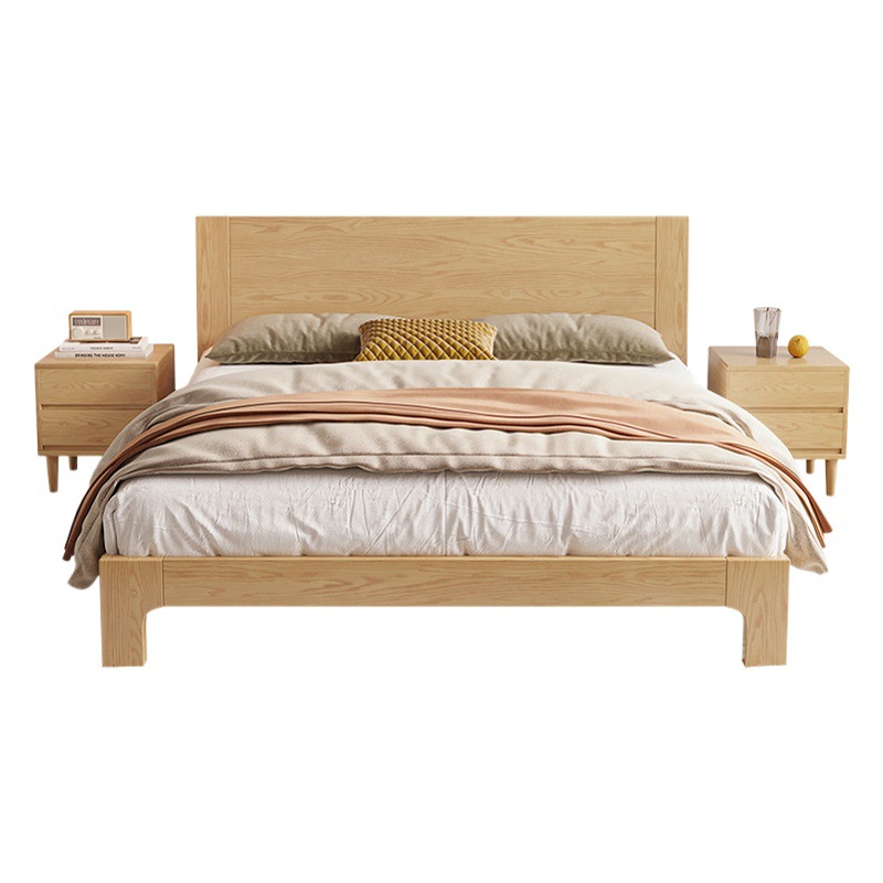 Estilo de registro nórdico cama de madera maciza completa 1,8 m cama de madera de cera blanca moderna simple 1,5 m pequeño apartamento dormitorio principal cama doble