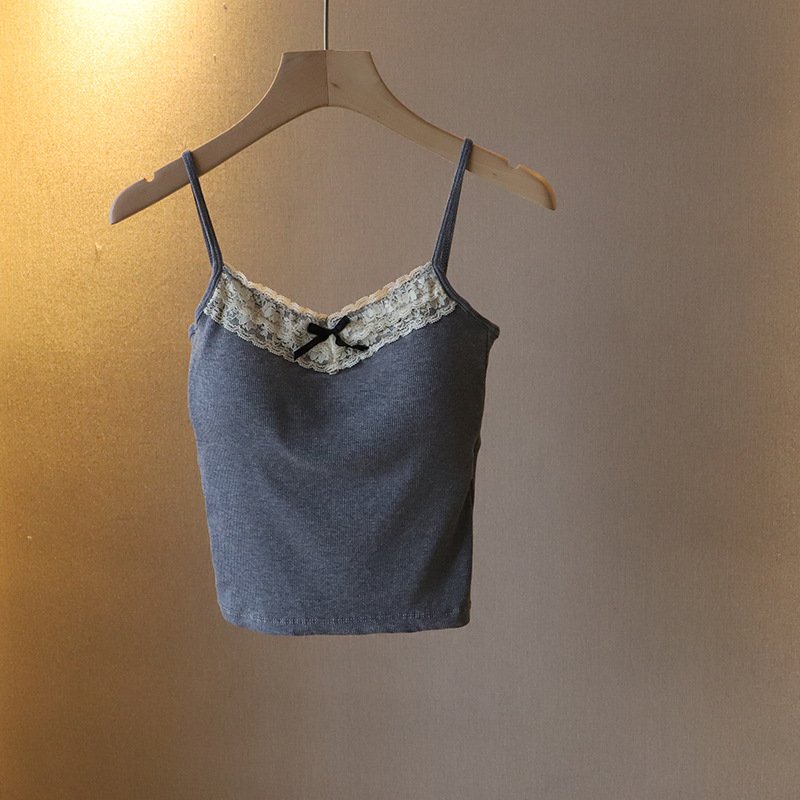 98g Weight Cotton, Spandex Fabric Type Short Top Length Camisole Tops Type Holiday, Daily Occasion Strap Neckline Slim Fit Type Solid Color Pattern Summer, Spring Season Women's Gender Lace Design Casual, Elegant Style Wholesale Women's Casual Elegant Solid Color Lace Tank Tops 8