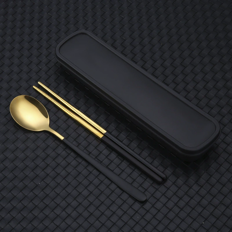 Корея hand-held столовые приборы из нержавеющей стали, туристический набор для студентов, вилка, ложка, палочки, нержавеющая сталь AISI 304, набор из 3 предметов, подарок на день рождения