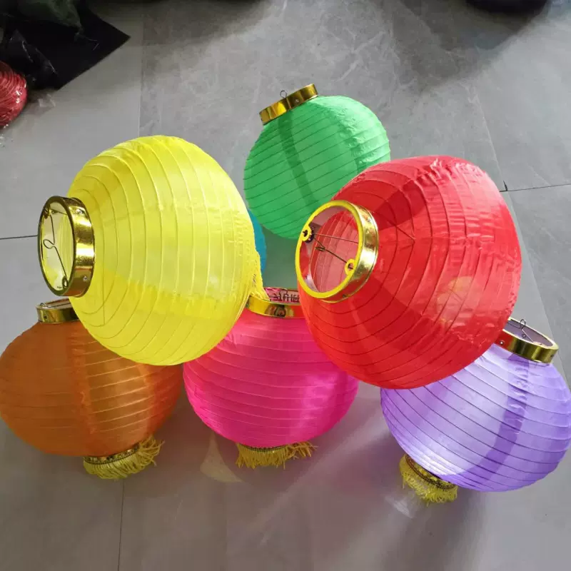 彩色圆拉丝灯笼折叠节日场景布置装饰户外防水黄绿蓝紫红灯笼批发