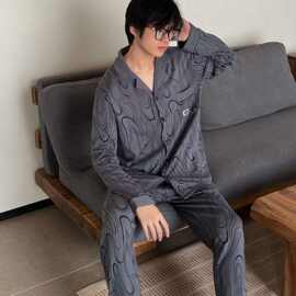 2026新款加大款长袖男士睡衣春秋冬季天可外穿男生纯棉家居服套装