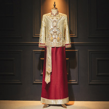 秀禾服男装2025金色秋冬季新郎龙凤褂中式接亲服唐装马褂结婚礼服