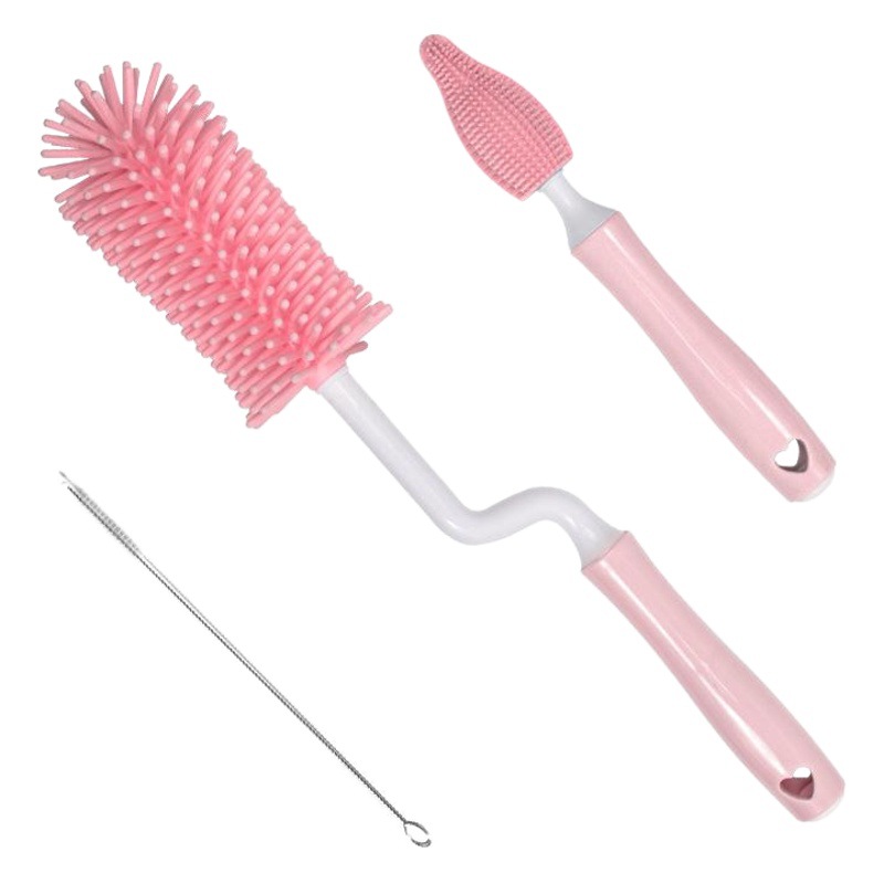 Cepillo de botella de silicona Cepillo de pezón de bebé giratorio de 360 grados Combinación de cepillo de botella Cepillo de copa Cepillo de limpieza de botella Traje