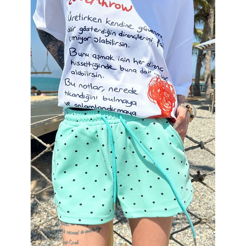 Polka Dot Drawstring Casual Shorts for Women, Summer Loose Fit, Slimming Hot Girl Style, Sports Shorts, Versatile Student Pants