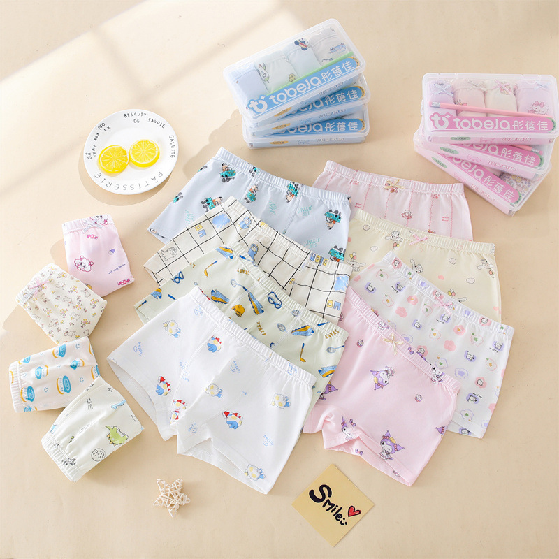 Children's Spring Underwear Boys' and Girls' Cotton Moor Boxers Bacteriostatic Breathable Middle and Large Children's Cartoon Underwear