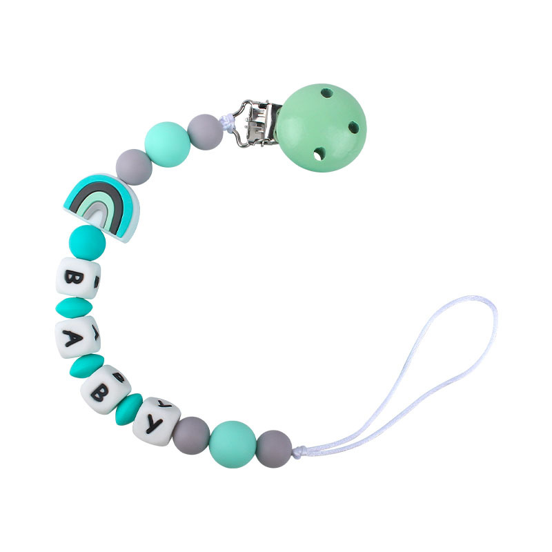 Bebé dibujos animados colorido rojo silicona teether stick teether nuevo bebé nombre pezón cadena anti-caída