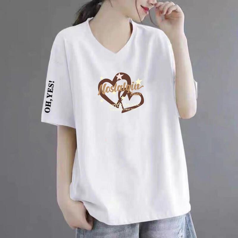 Clearance Sale Discount Foreign Trade Mom's Clothing High-End Short-Sleeve T-Shirt Slimming Top V-Neck Women's Loose Stylish Shirt