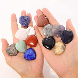 现货天然石30mm桃心项链吊坠水晶虎石爱心形项坠吊坠配件批发