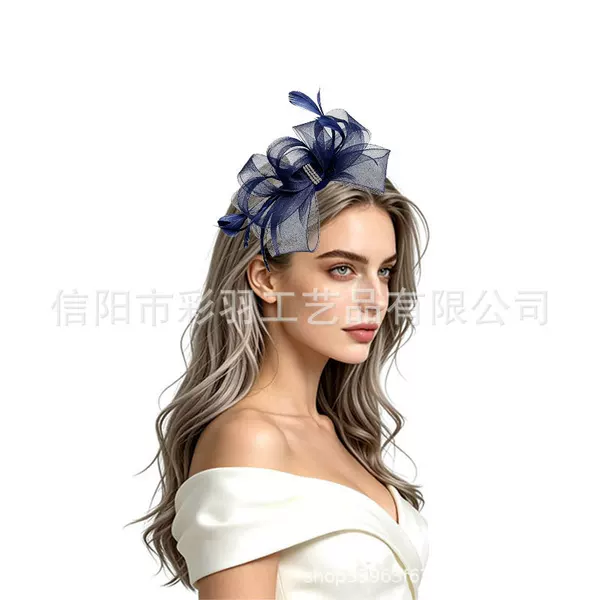 European and American Amazon cross-border vintage bow feather headpiece bridal hair accessory mesh ball party accessory hair clip wholesale
