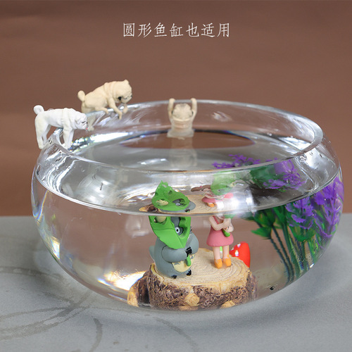Fish tank landscaping ornaments, round fish tank edge decorations, dolls, grass tank landscaping, small tank outdoor creative landscaping