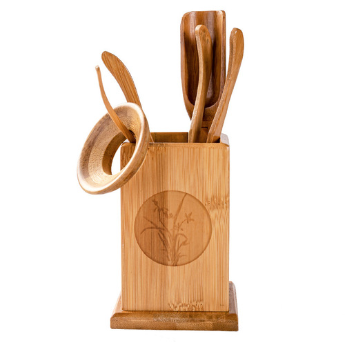 Tea Ceremony Accessories Organizer, Foldable Six Gentlemen Tea Set Tools: Tea Needle & Tea Tongs, Bamboo Tea Attendant Five Gentlemen Set