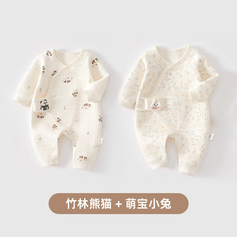 婧麒新生婴儿衣服秋冬季纯棉初生宝宝保暖连体衣夹棉小月龄和尚服|undefined