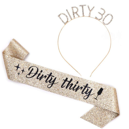 30-year-old DIRTY THIRTY ceremonial belt birthday party decoration props girl headband crown shoulder strap set