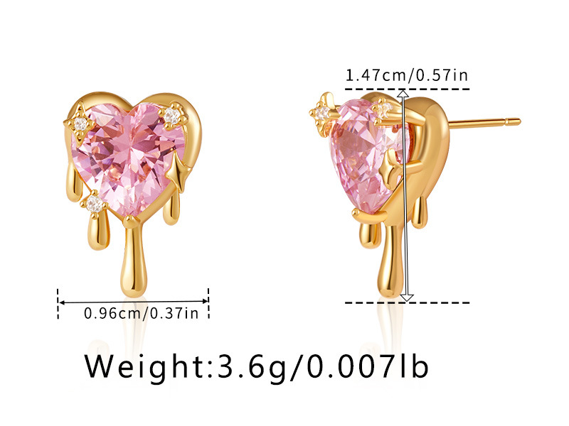 1 Pair Sweet Heart Shape Plating Copper Zircon 18K Gold Plated Ear Studs display picture 1