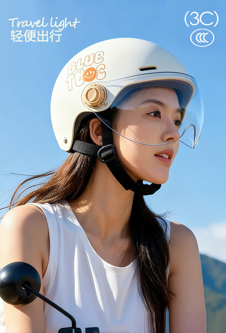 Class a 3C Certified Electric Motorcycle Helmet, Men's and Women's Half Helmet, Summer Cool and Breathable Sun Protection Riding Helmet