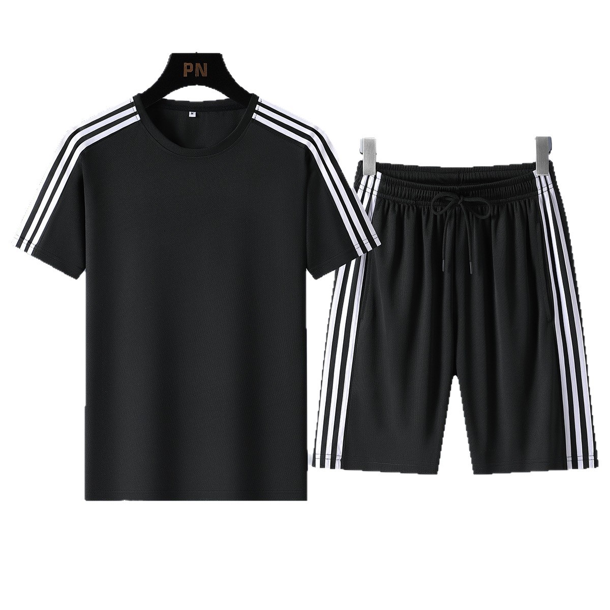 Traje deportivo de tres barras de verano transfronterizo para hombre suelto y versátil de manga corta para hombre estilo delgado clásico corriendo de dos piezas de gran tamaño