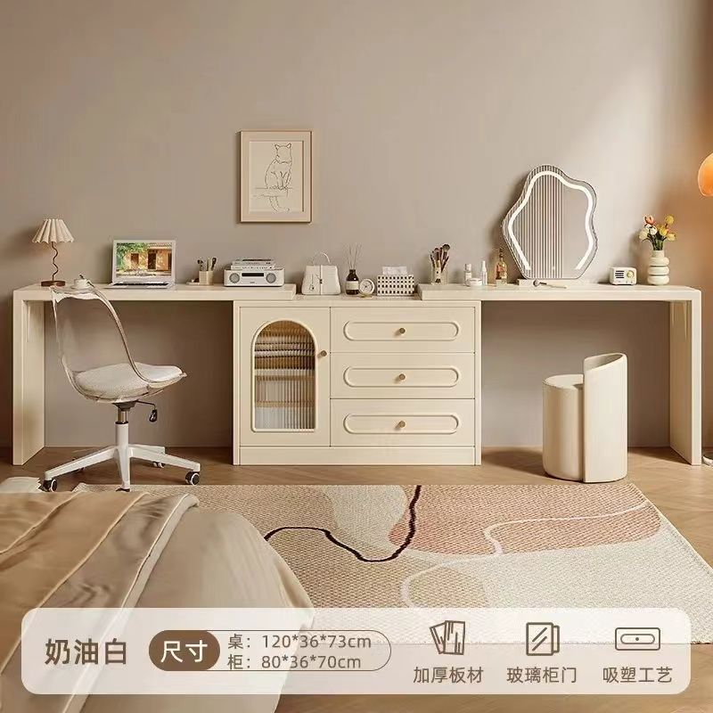 梳妆台卧室简约现代床头柜化妆台收纳柜一体2025新款奶油风化妆桌|undefined