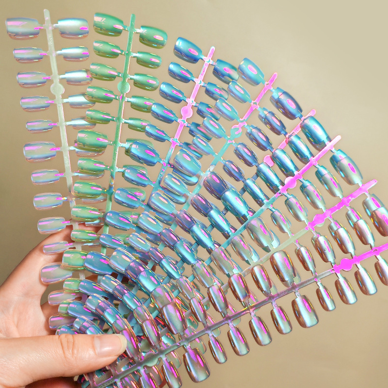 Short Trapezoidal Colorful Electroplated Cat-Eye Wearable Manicure Cool Fake Nails Finished Pre-Made Nail Polish Collection Wholesale Short Trapezoidal Colorful Electroplated Cat-Eye Wearable Manicure Cool Fake Nails Finished Pre-Made Nail Polish Collection Wholesale