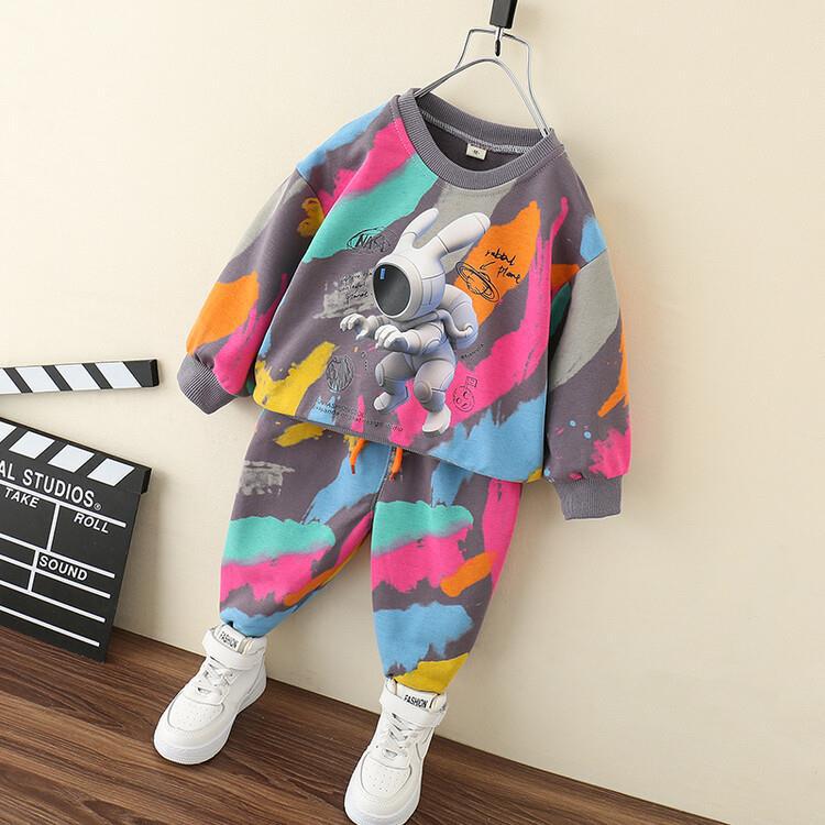 Space Rabbit Long sleeved 2023 Spring and Autumn New Children's Sports Two piece Set Boys' Handsome Clothes_voghion.com