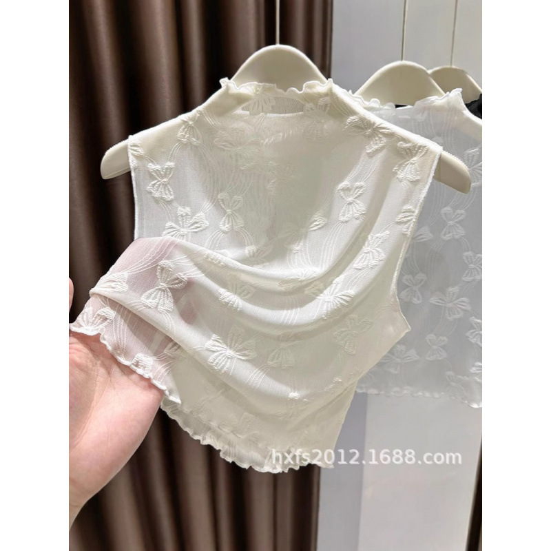 Half-High Collar Mesh Sleeveless Vest for Women, Stylish Inner Layer with Ruffled Sheer Base Shirt, Layered with a Faux Collar, New Style