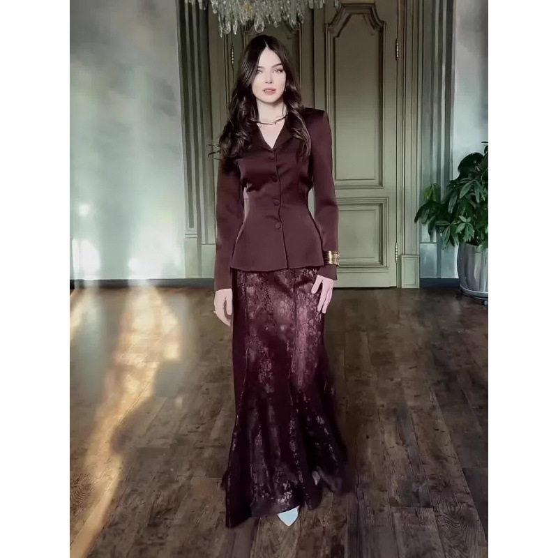 Elegant Women's Slim Fit Fashion Fishtail Skirt Set European And American Cross Border Autumn Collection Paired with Top_ecoleips.com