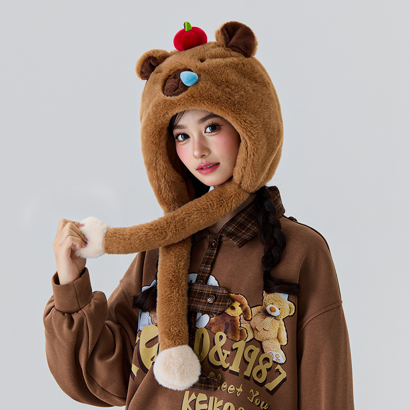 Sombreros de invierno para mujeres de peluche dibujos animados pequeño mapache nuevo sombrero de vibración lindo sombrero de orejas de peluche caliente sombrero de orejas