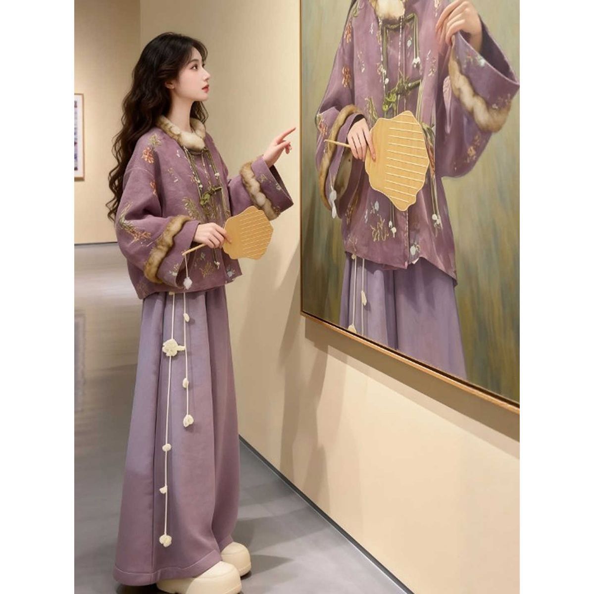 New Chinese-style national fashion set: a gentle and elegant printed jacket paired with wide-leg pants – a complete outfit for Spring 2026