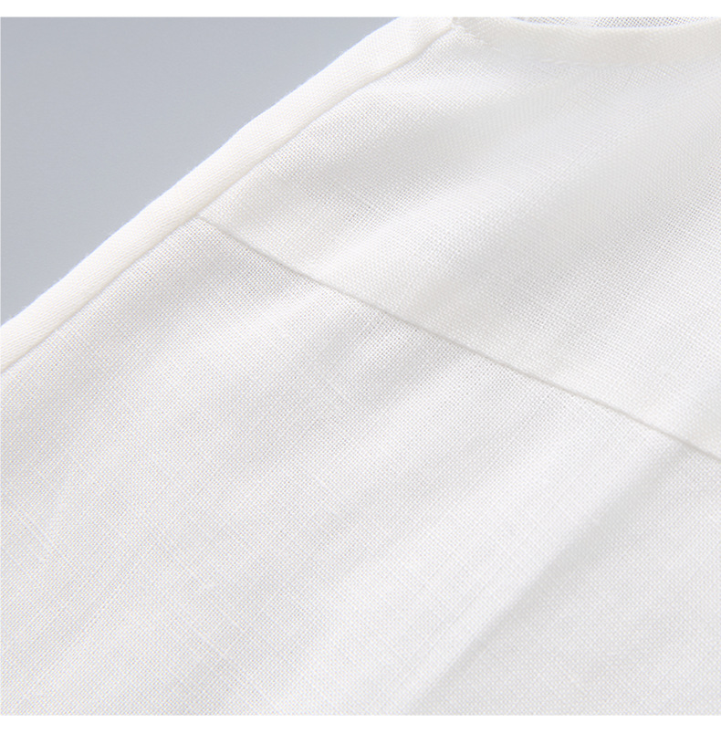 Bộ áo vest cổ cườm kết hợp quần ống rộng vải lanh nữ mùa hè — Màu trắng chi tiết 14