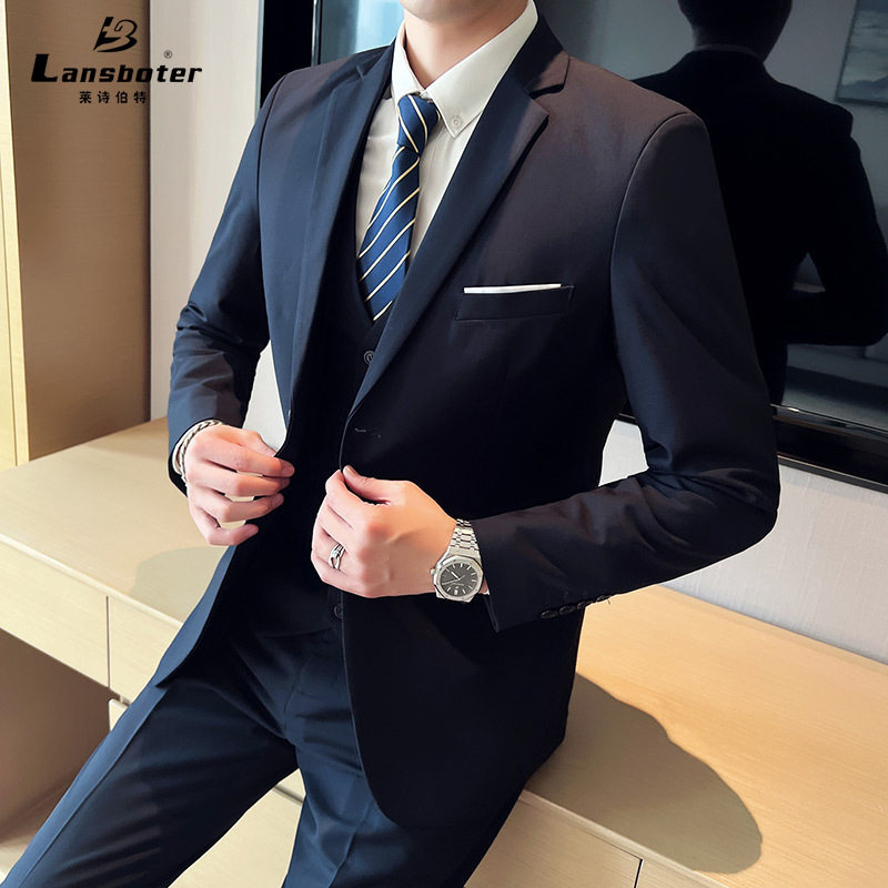 Bộ vest nam ba món ôm dáng, áo vest công sở cho nhân viên văn phòng và chú rể — Burgundy (áo đơn hai nút), Burgundy (áo đơn một nút), Màu xanh (áo đơn hai nút), Màu xanh (áo đơn một nút)