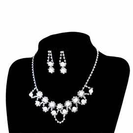 经典时尚流行饰品 时尚创意镶钻珍珠项链耳环两件套 婚庆饰品