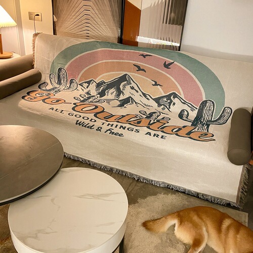 Ins American camping blanket, light luxury style room bedroom living room cotton thread blanket sofa pad throw blanket decorative sofa cover J^