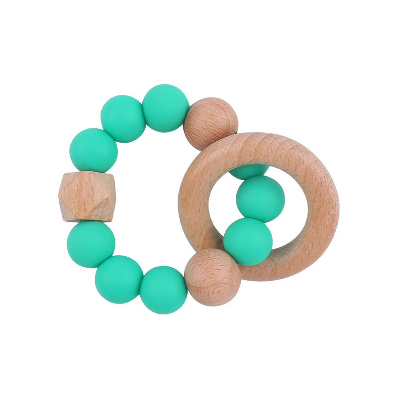 Nuevo bebé suministros de madera de haya anillo mordedor calmante bebé cuentas de silicona mordida molar pulsera mordedor juguete
