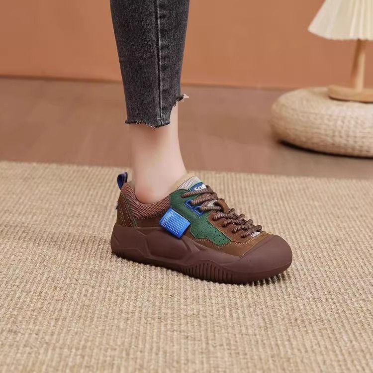 PLOVER primavera y otoño zapatos de mujer 2024 nuevos zapatos de color de la marea de la cabeza grande, feos, lindos, cordones casuales zapatos de mujer versátiles