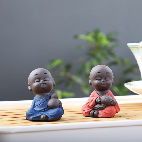 Fingertip Little Monk Zisha Wufu Cute Mini Tea Play Tea Pet Ornament Tea Nourishing Tea Table with Flower Pot Decoration