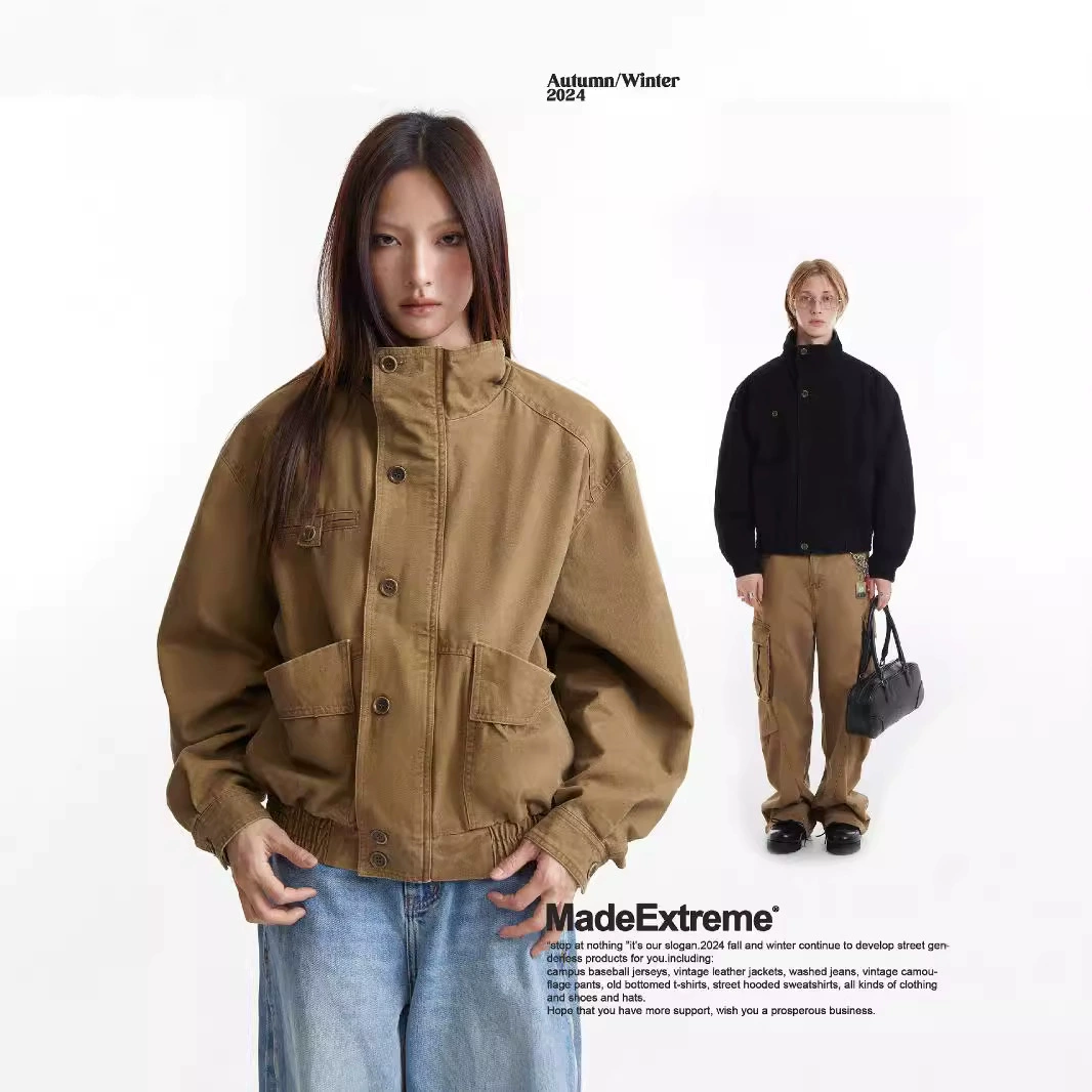MADEEXTREME Ретро уличная vibe высокого уровня чувство высокий воротник нейтральный свободный джинсовая куртка топ пальто мужской