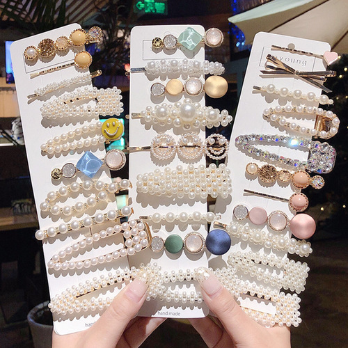 ins Internet celebrity pearl hairpin rhinestone one-word clip bangs side bb clip hair accessories wholesale korean metal hairpin women