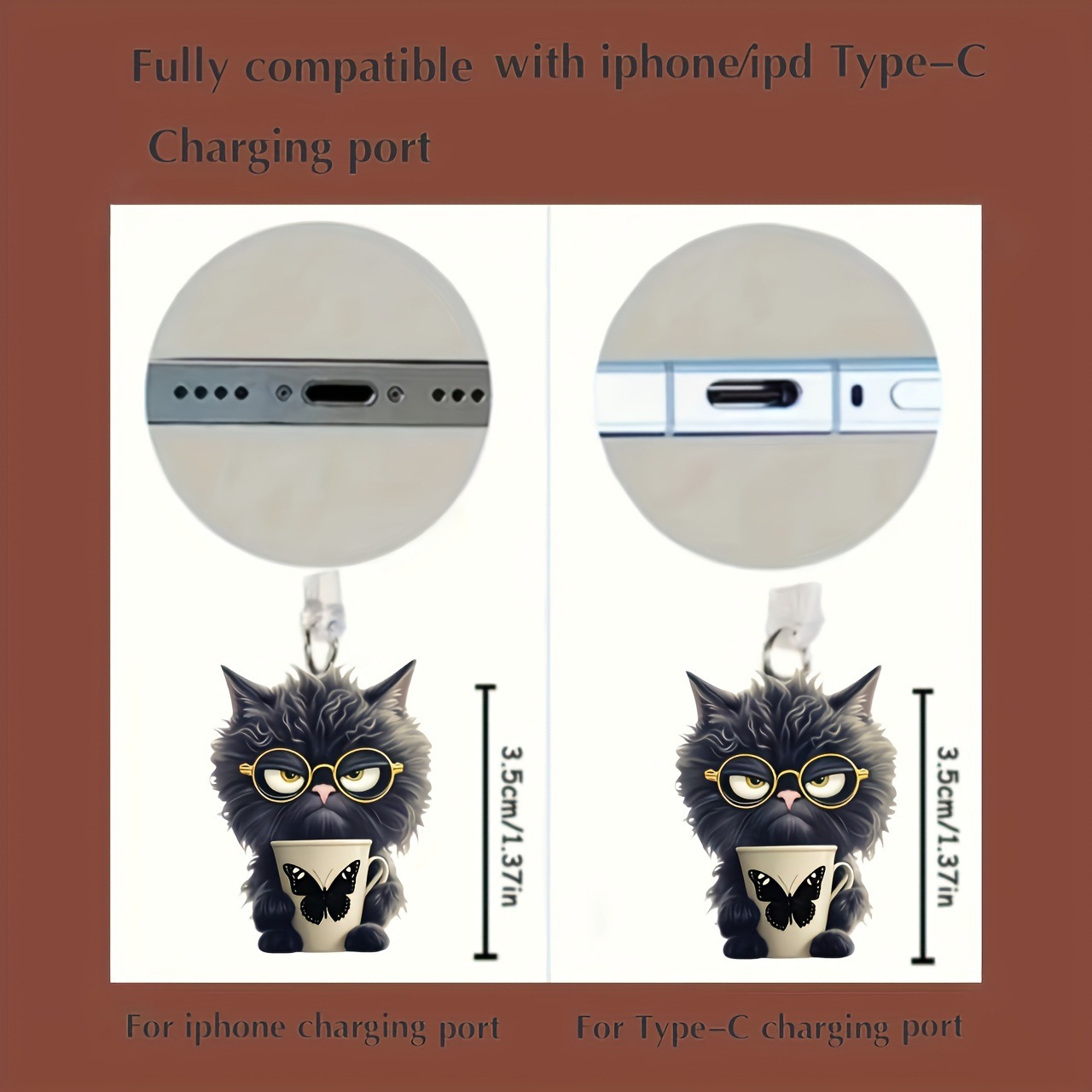 Nuevo acrílico transfronterizo plano para taza de menú gatito teléfono móvil polvo tapón colgante decoración