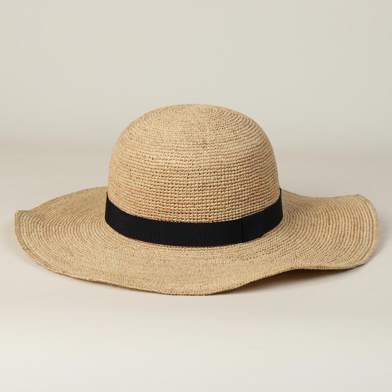 High-End Women's Hats, Handmade Crochet Raffia Sun Hats, Elegant Round-Top Straw Hats, Beach Hats with Large Brim for Sun Protection High-End Women's Hats, Handmade Crochet Raffia Sun Hats, Elegant Round-Top Straw Hats, Beach Hats with Large Brim for Sun Protection