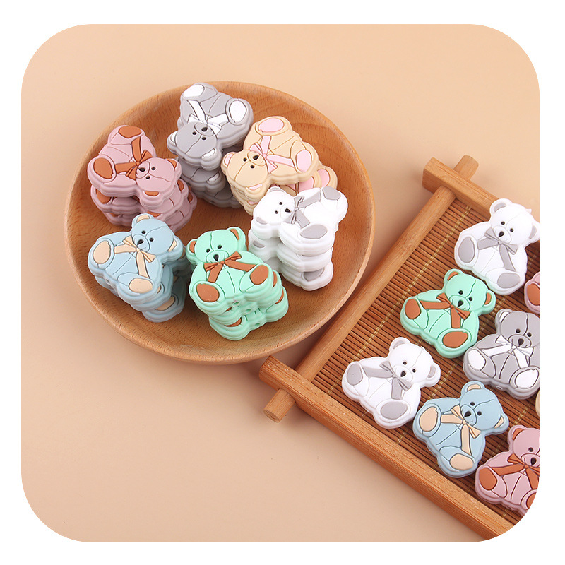 SHIEN nuevo bebé dibujos animados animal osos dientes de goma de molienda joyería creativa DIY accesorios de cadena de tetas