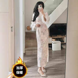 复古新中式【香妃迷蝶】2025厚款秋冬立体温柔蝴蝶旗袍连衣裙