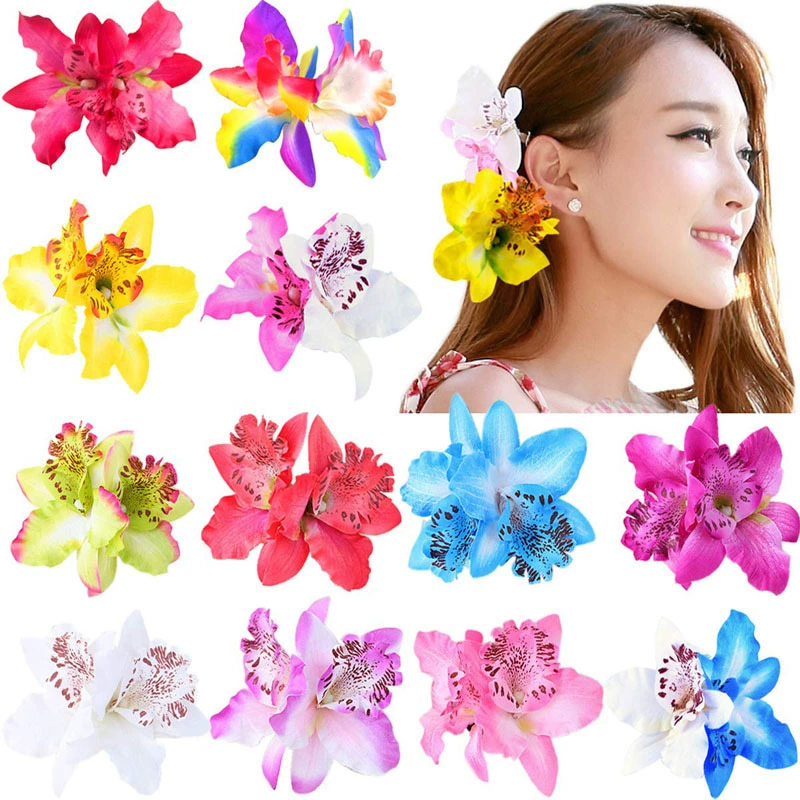 Заколка для волос Beach Orchid, Bridal Hairgrip, двойная орхидея 7 см, аксессуар для невесты и подружек невесты