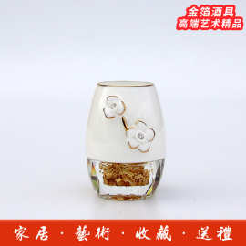 家用金箔白酒杯套装创意陶瓷酒具分酒器高档水晶金箔烈酒杯小酒盅