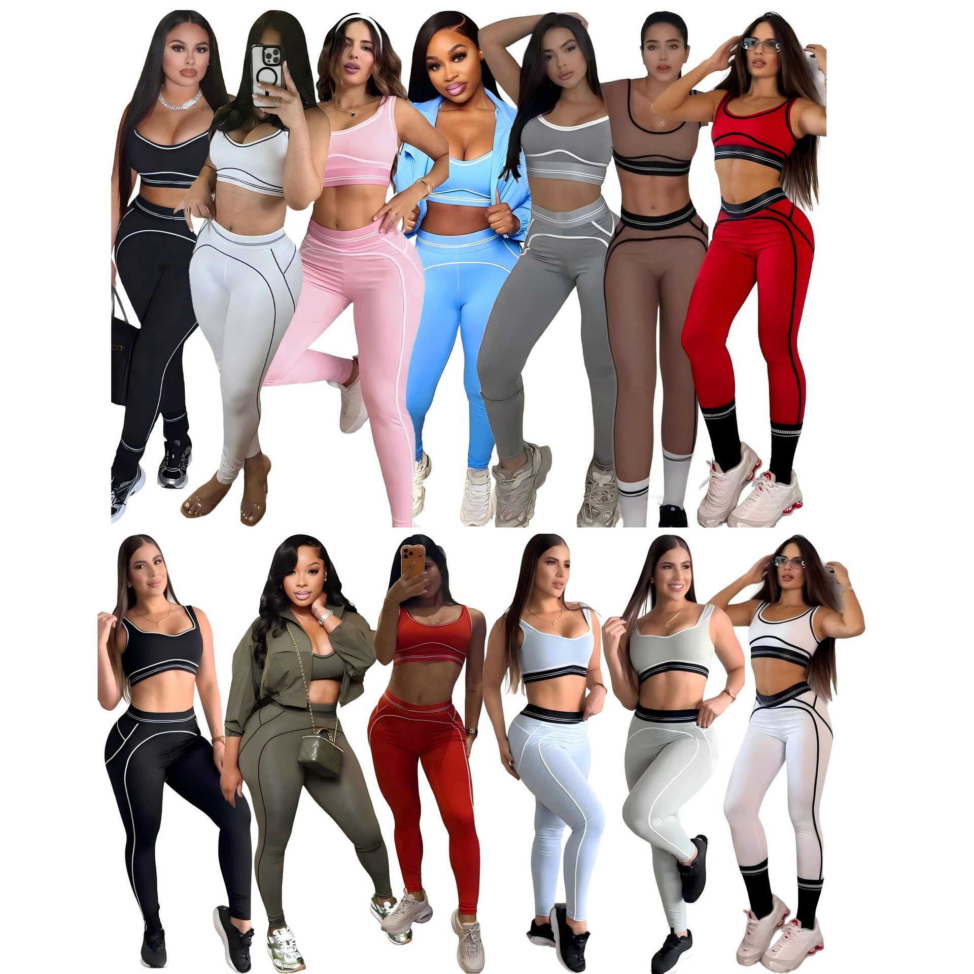 Moda sin mangas chaleco deportivo alta cintura elevación de cadera abdominal yoga fitness set 12 colores en stock Q6256