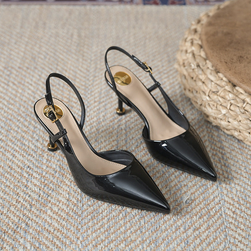 Sandal nữ bít mũi mũi nhọn gót mảnh quai ngang phong cách công sở, gót 6–8 cm — Màu be, Màu đỏ rượu, Vân ngựa vằn, màu đen