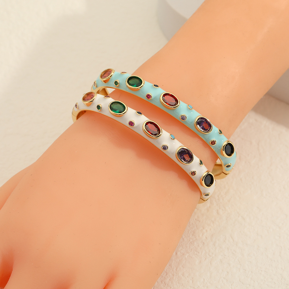 Retro Geometric Copper Bangle Inlay Zircon Copper Bracelets