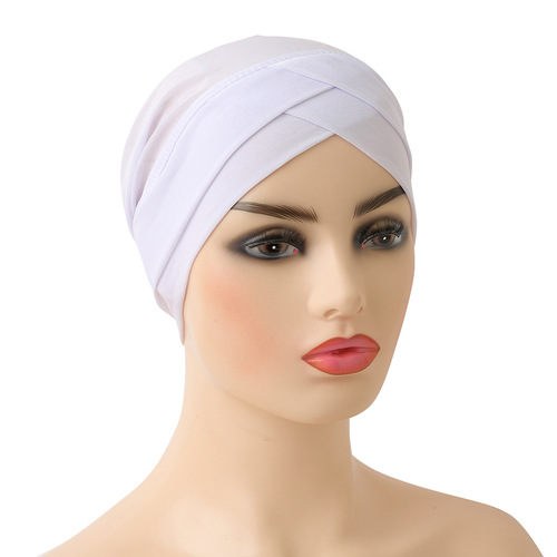 Fashionable crystal linen double-layer cross hood, turban, Arabic scarf, chemotherapy cap, Malay gauze scarf H117