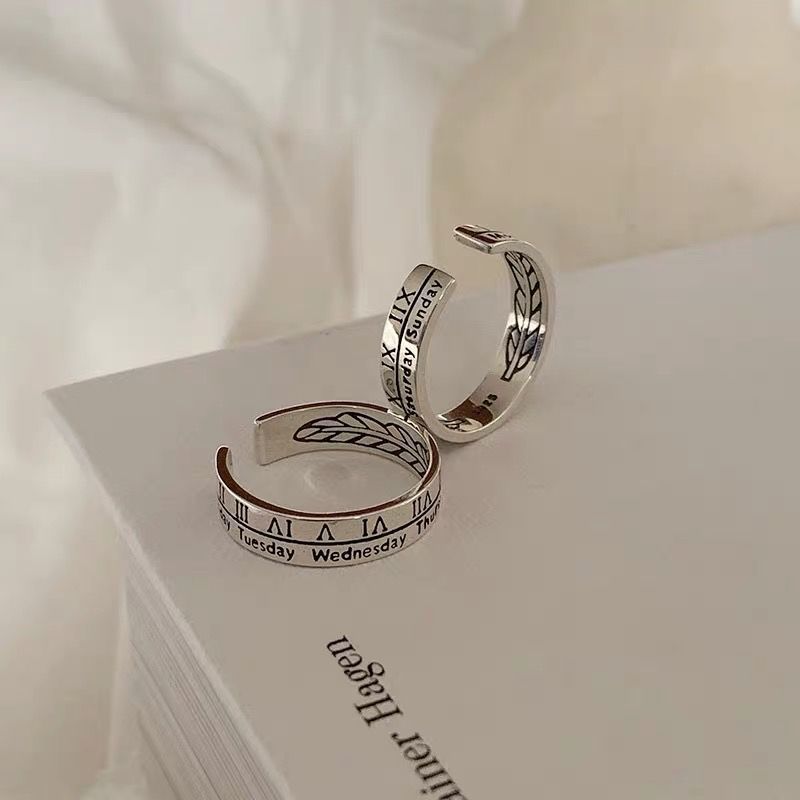 Vintage Roman Numeral Adjustable Open Ring For Couples_voghion.com