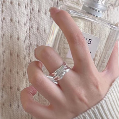 范智喬韓國東大門ins不規則褶皺肌理S925純銀戒指女銀指環 批發